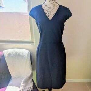 Ann Taylor's Navy Blue V-Neck Cap Sleeve Back Zip Sheath